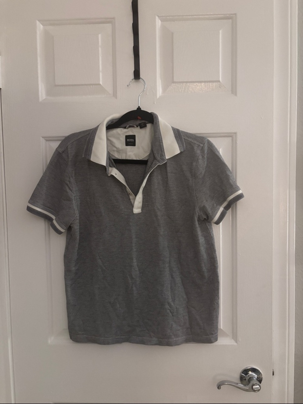Boss Short Sleeve Polo in Grey with White Contrast Collar